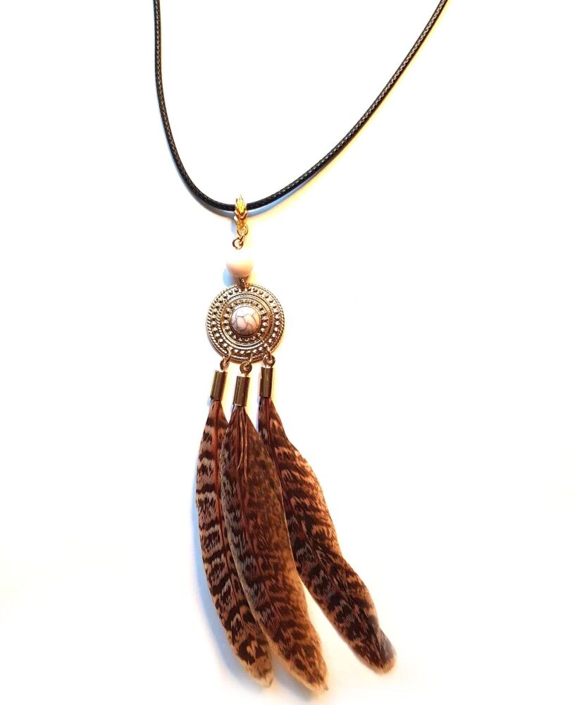 Pheasant Feather and Gold Necklace