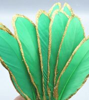Green and Gold Goose Quill Feathers x 1