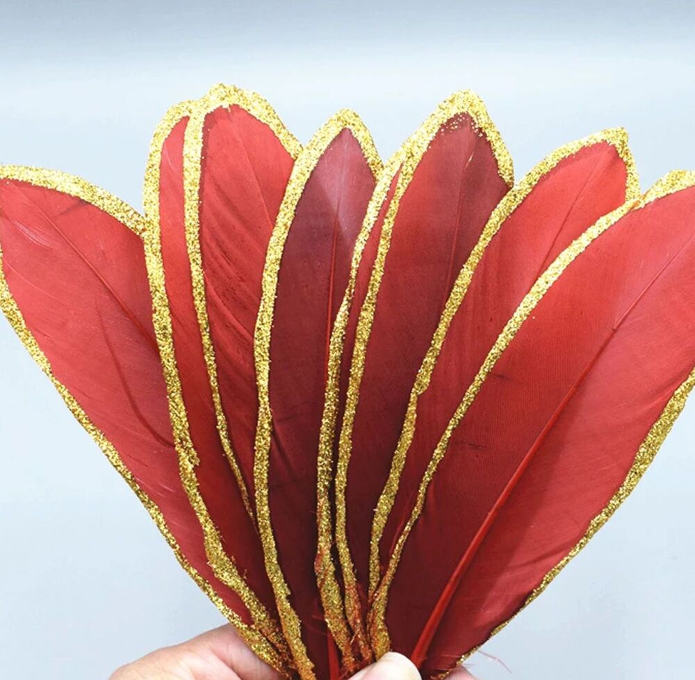 Red and Gold Goose Quill Feathers x 1