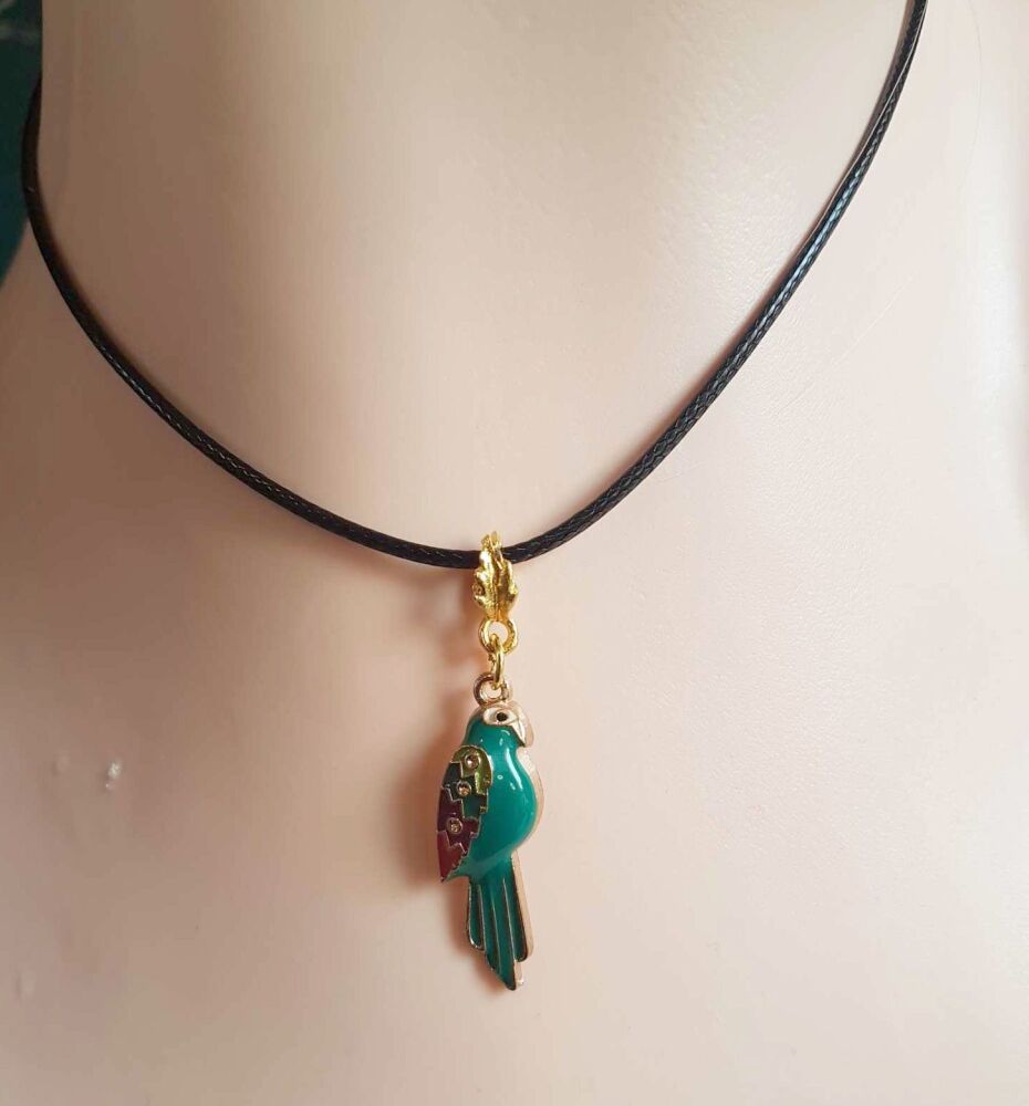 Parrot Pendant, Black Cord Necklace Statement Jewellery