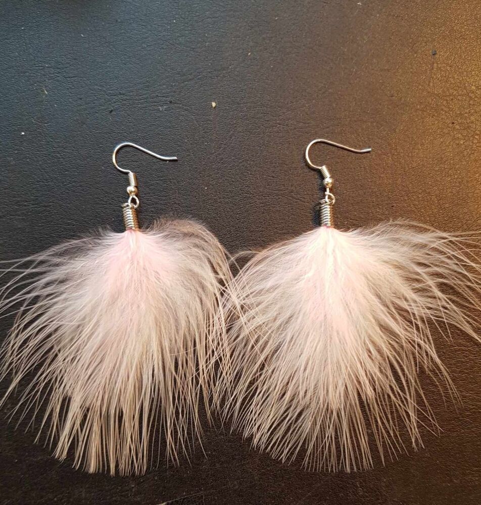 Baby Pink and White Marabou Feather Earrings