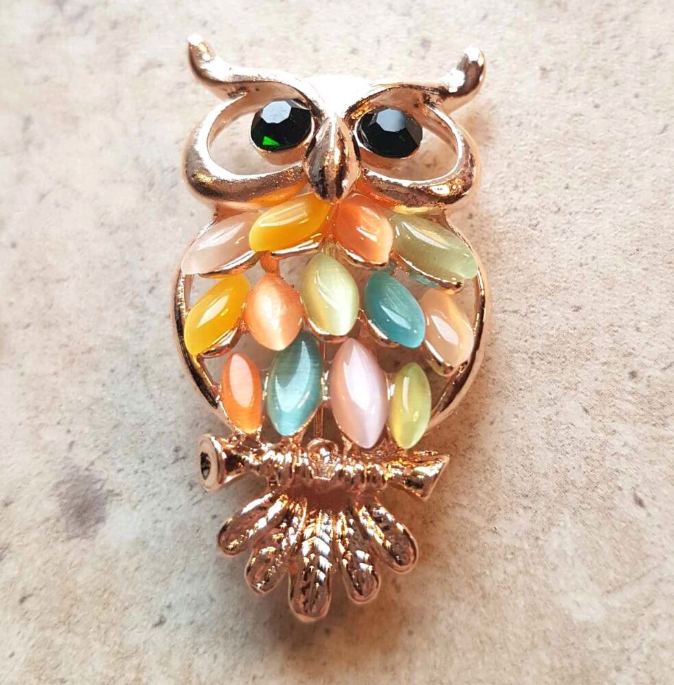 Owl Metal Gold Brooch