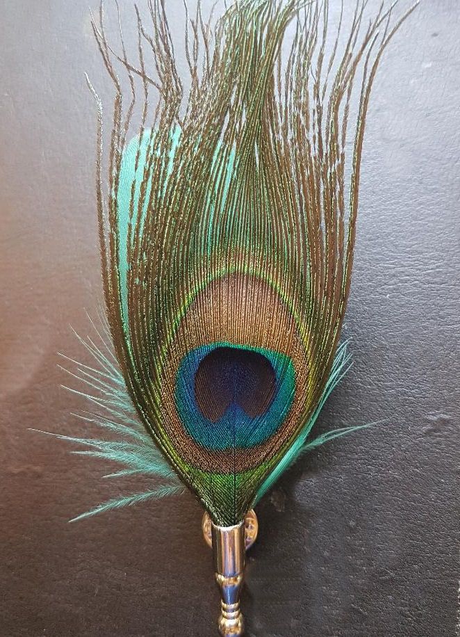 Feather Boutonnière Buttonhole - Peacock and Dark Green Feathers
