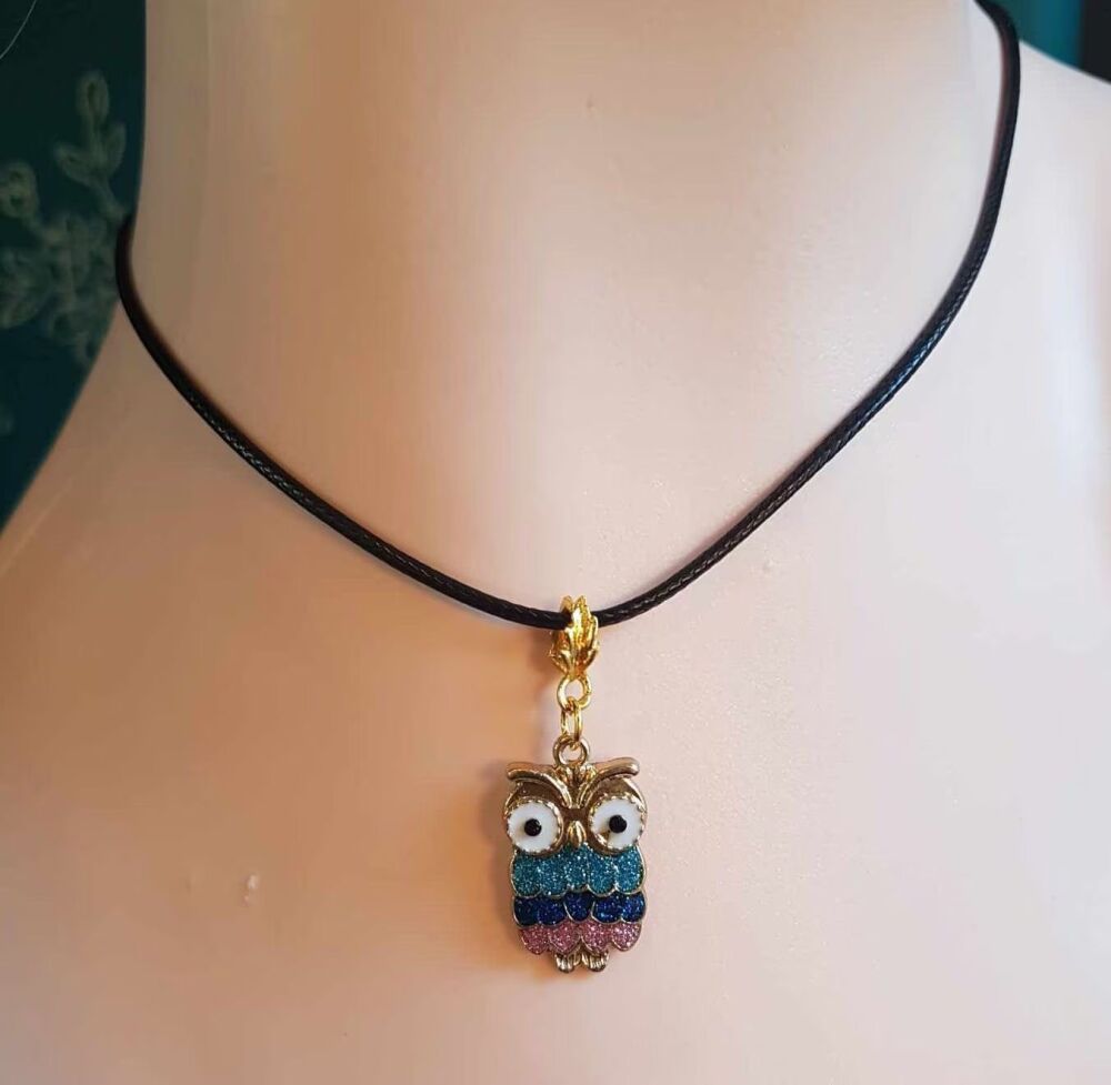 Owl Pendant, Black Cord Necklace Statement Jewellery