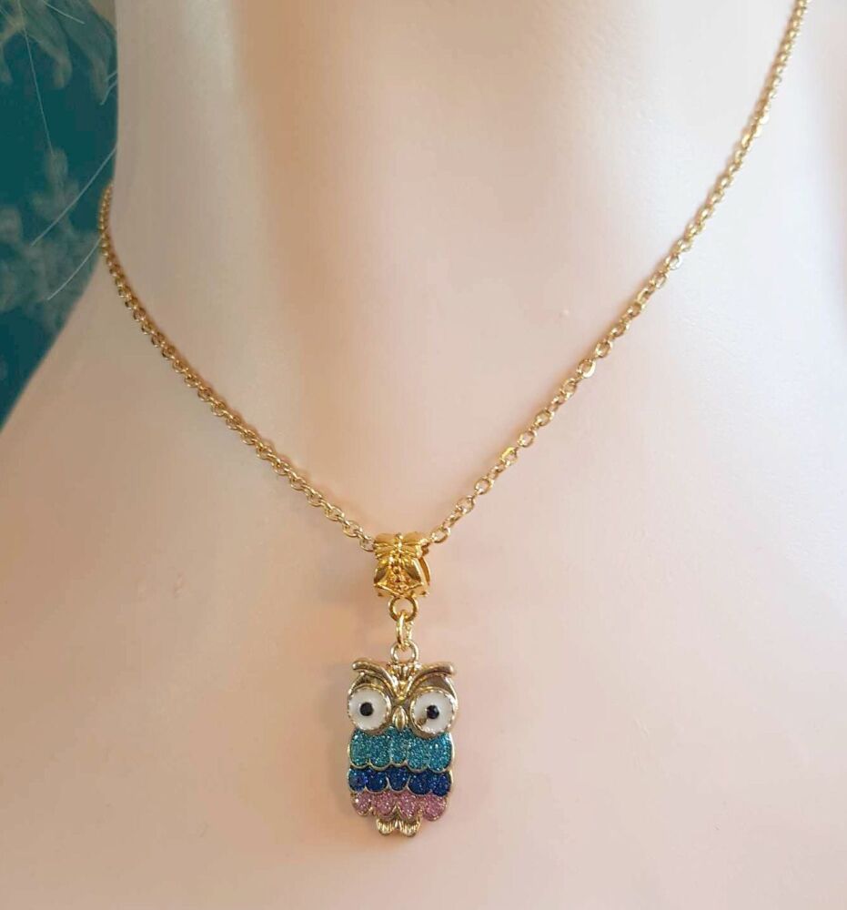 Gemstone Owl Pendant Gold Necklace Statement Jewellery