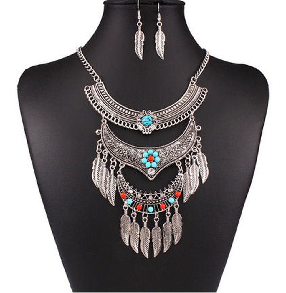 Ancient Egyptian Feather Necklace and Earring Set