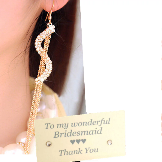 Bridesmaid Jewellery, Thank You Gift of Gold Drop Earrings, Thank You Card & Organza Bag
