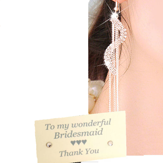 Bridesmaid Jewellery, Thank You Gift of Silver Drop Earrings, Thank You Card & Organza Bag