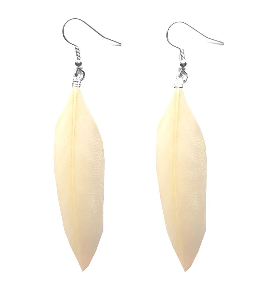 Ivory and Silver Goose Feather Earrings