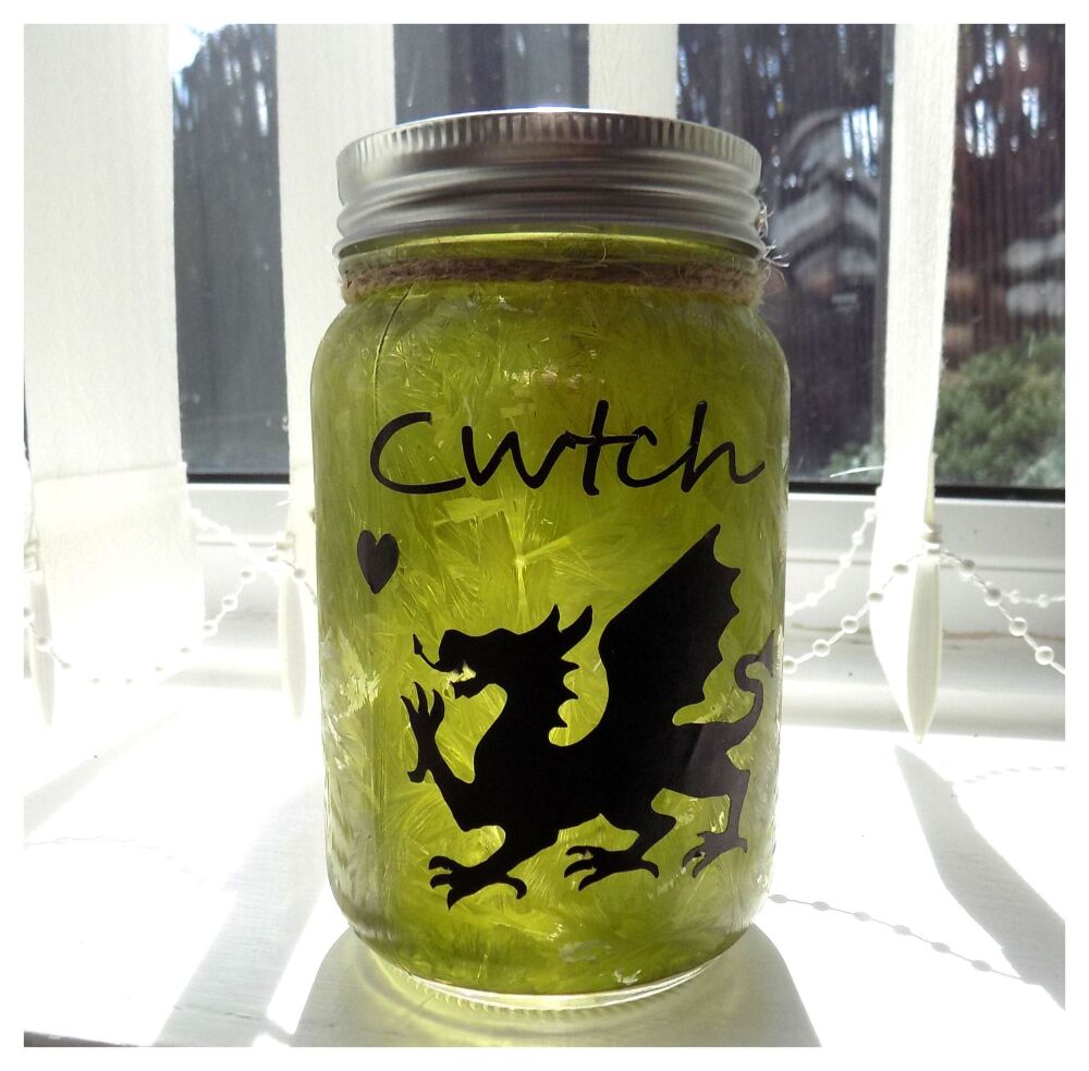 Welsh Cwtch Firefly Mason Jar LED Light Up, Battery Operated Night Light