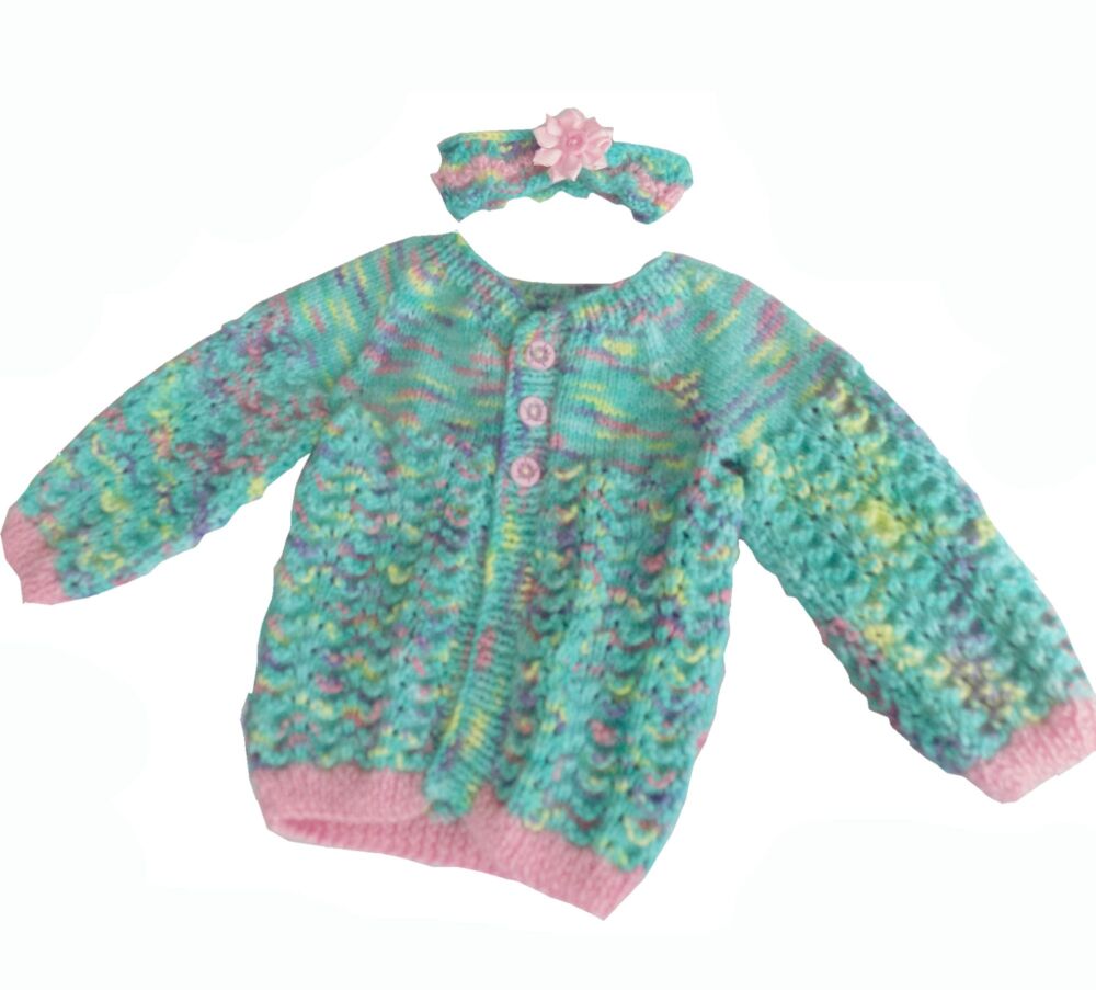 Aqua Mermaid Baby Knitted Coat and Headband Set