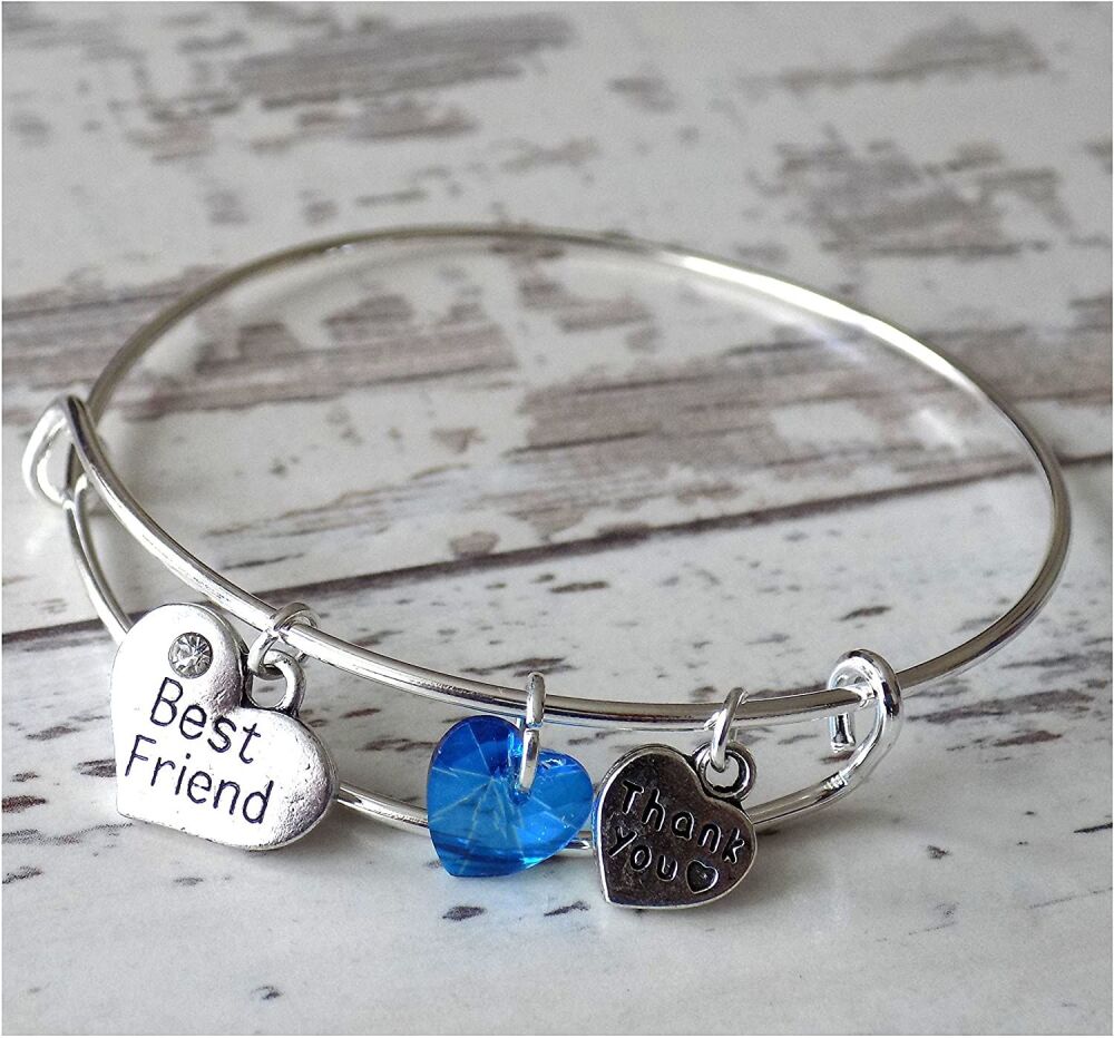 Best Friend Charm Bracelet with Thank You Card & Organza Bag
