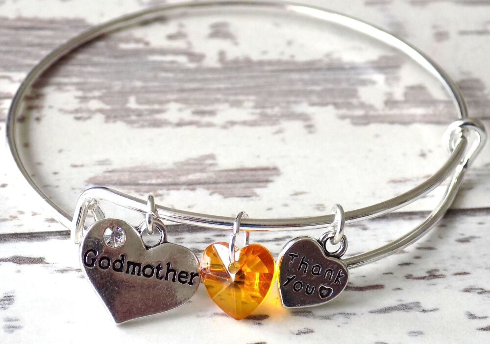 Godmother Charm Bracelet with Thank You Card & Organza Bag