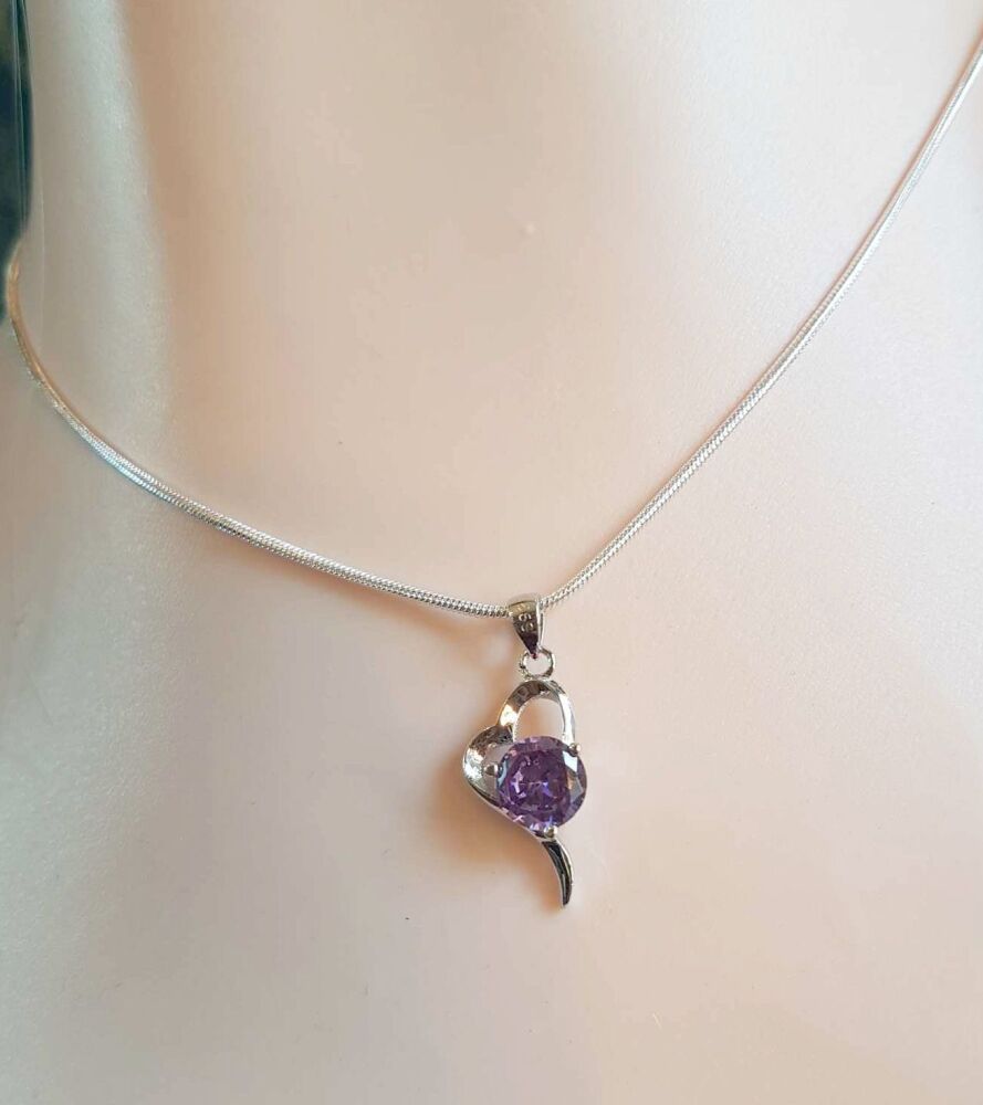 Silver and Lilac Pendant Necklace Presented in an Organza Bag