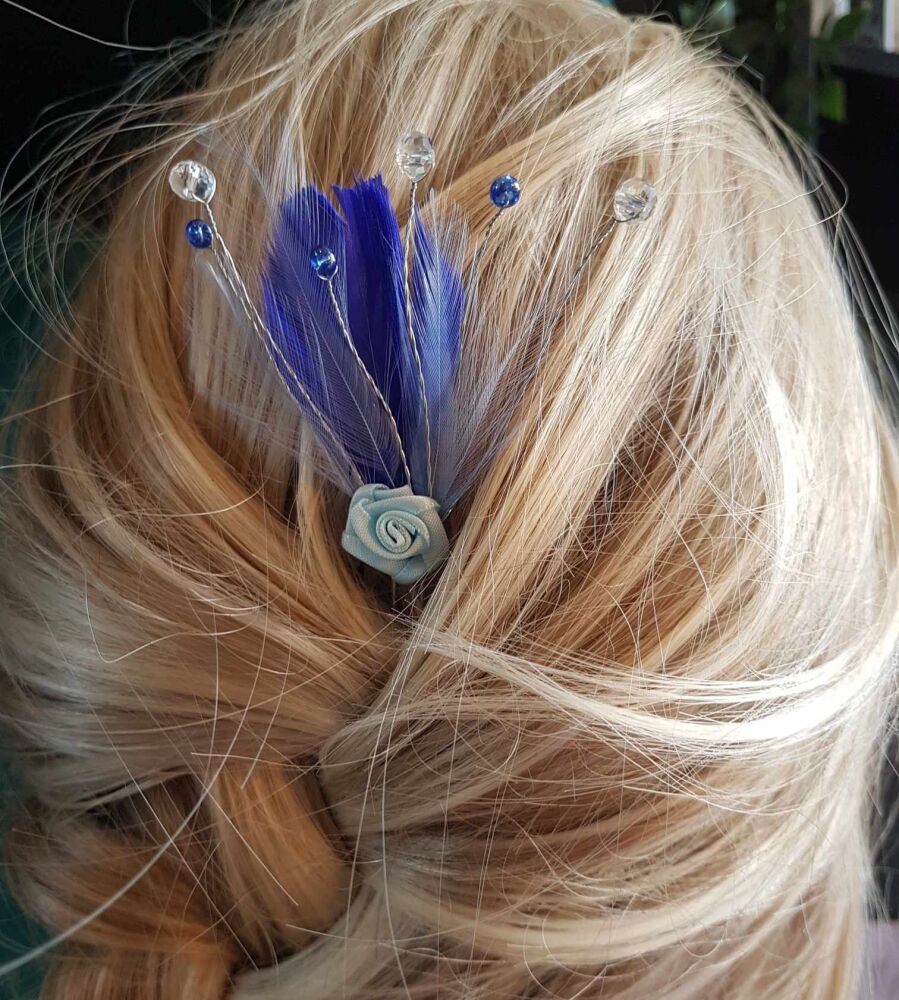 Royal Blue and Light Blue Feather Hair Grip