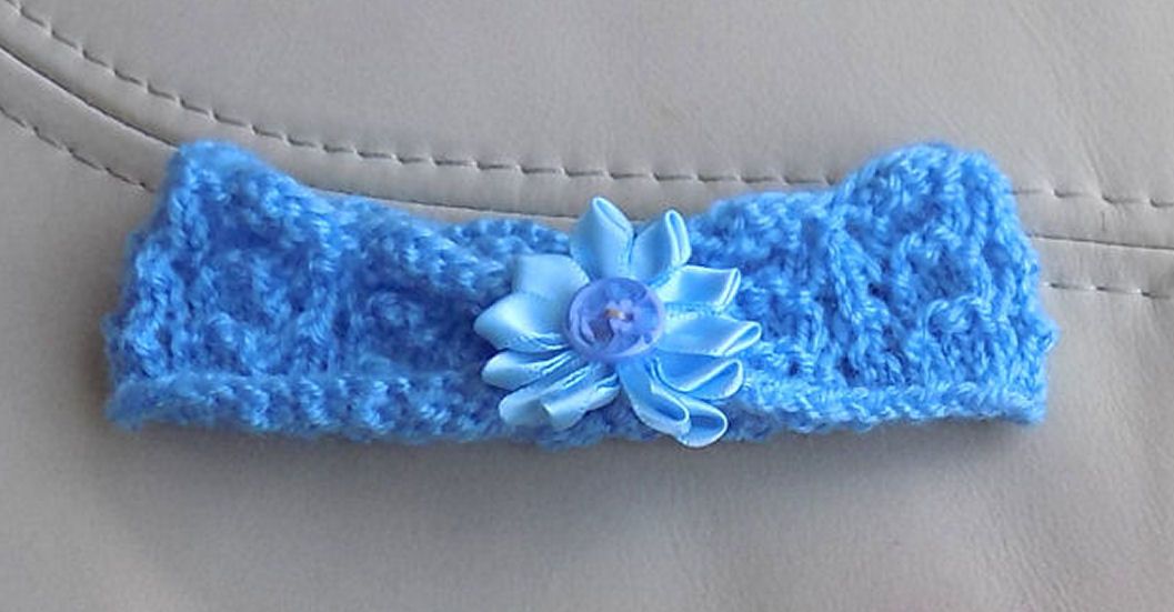 Baby Blue Headband, Hand Knitted, Turban Style, 0-3 Months, Newborn Gift,