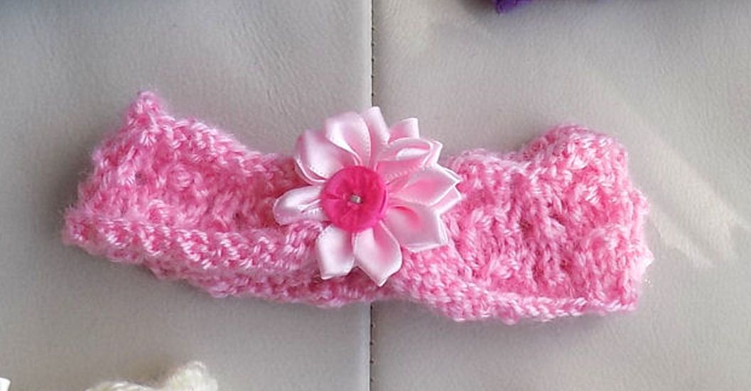Baby Pink Headband, Hand Knitted, Turban Style, 0-3 Months, Newborn Gift,