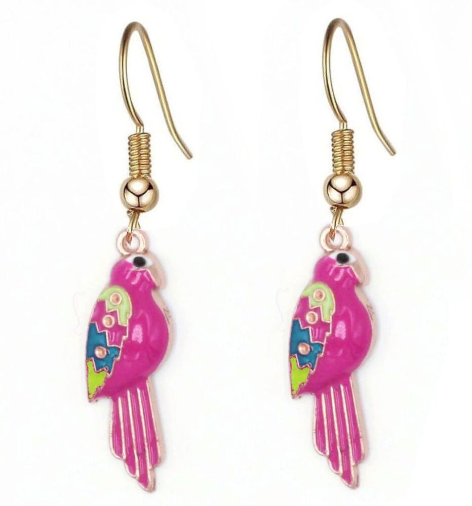 Parrot Gold and Fuchsia Earrings