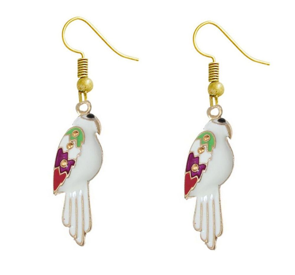 Parrot Gold and White Earrings