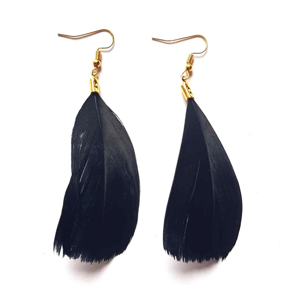 Black and Gold Goose Feather Earrings (5 to 6cms)