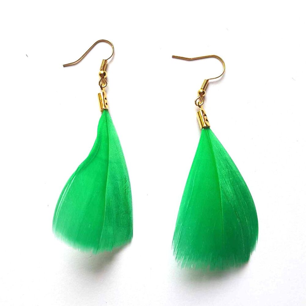 Green Feather Earrings (5 to 6cm)