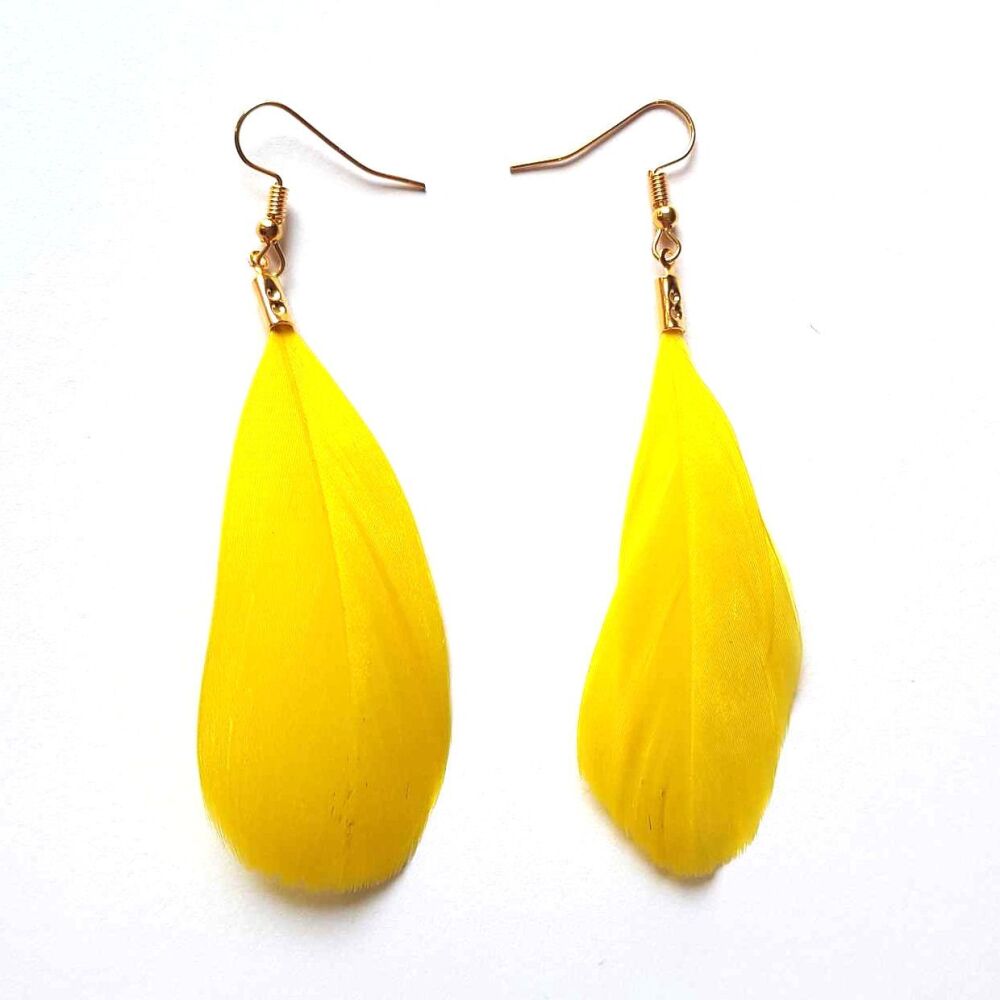Yellow and Gold Goose Feather Earrings