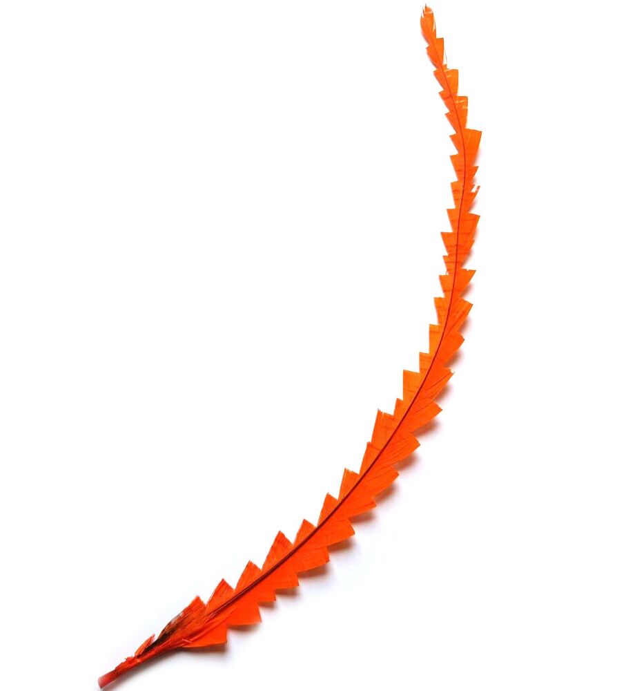 Orange Zig Zag Cut Feather, Trimmed Decorative Rooster Feather