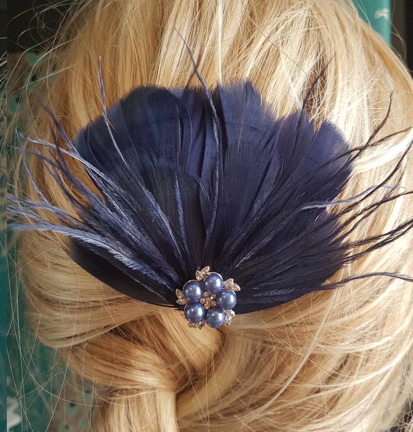 Small Feather Hair Clip Navy Blue Feather Planet
