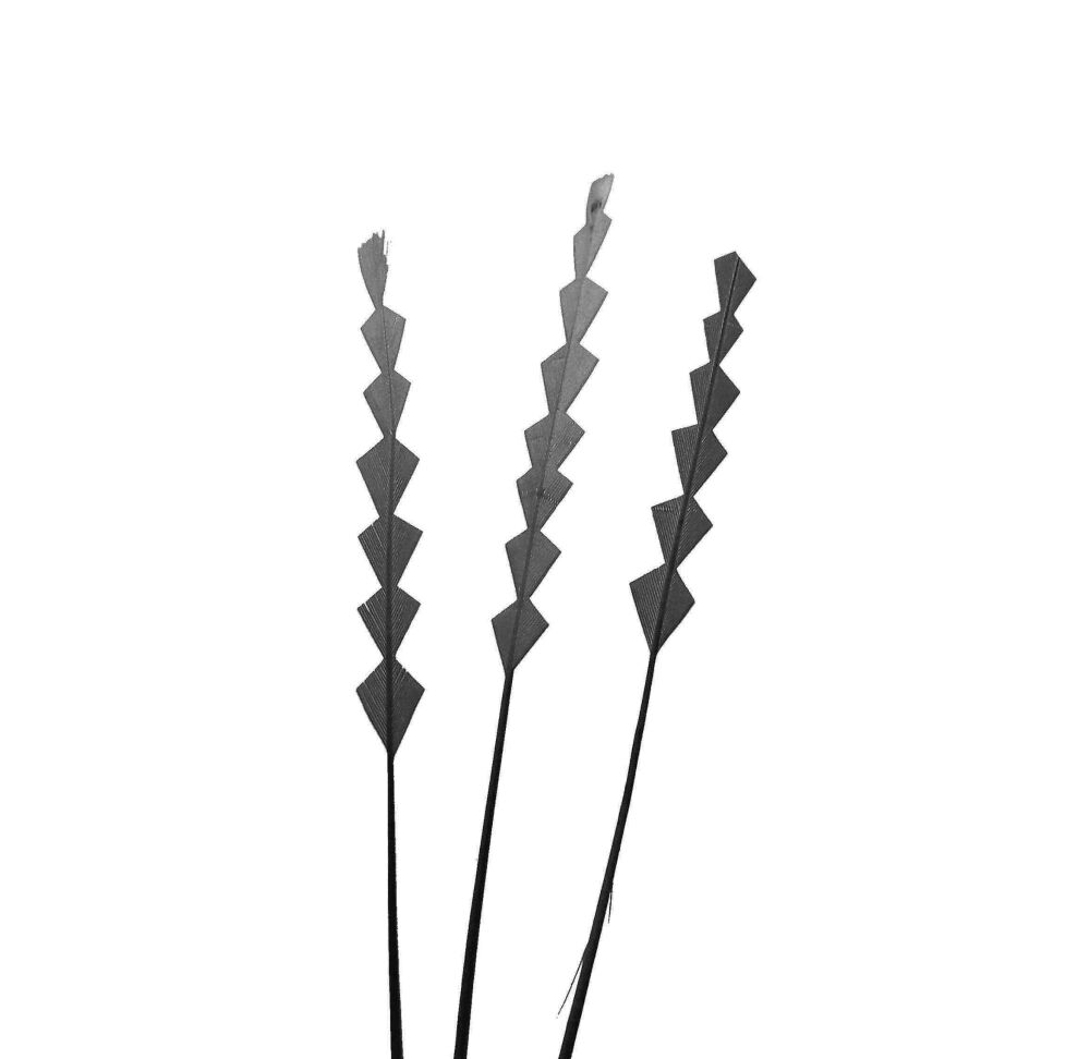 Dark Silver Stripped Zig Zag Trimmed Feathers x 3