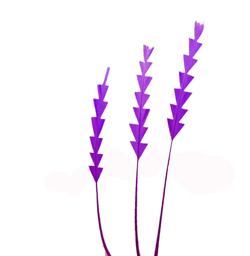 Purple Stripped Zig Zag Trimmed Feathers x 3