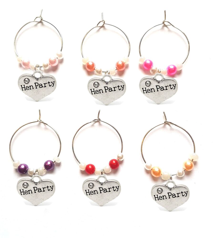 Hen Party Wine Glass Charms x 6