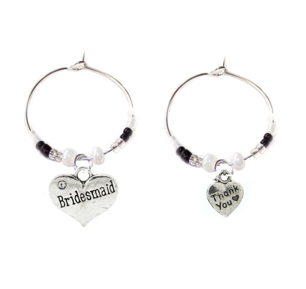 Bridesmaid, Thank You Wine Glass Charm. Wedding Theme, Set of 2