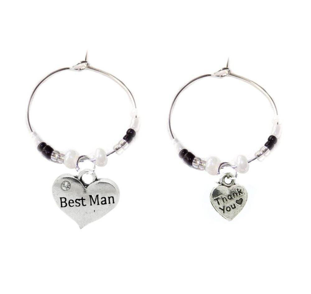 Best Man, Thank You Wine Glass Charm. Wedding Theme, Set of 2