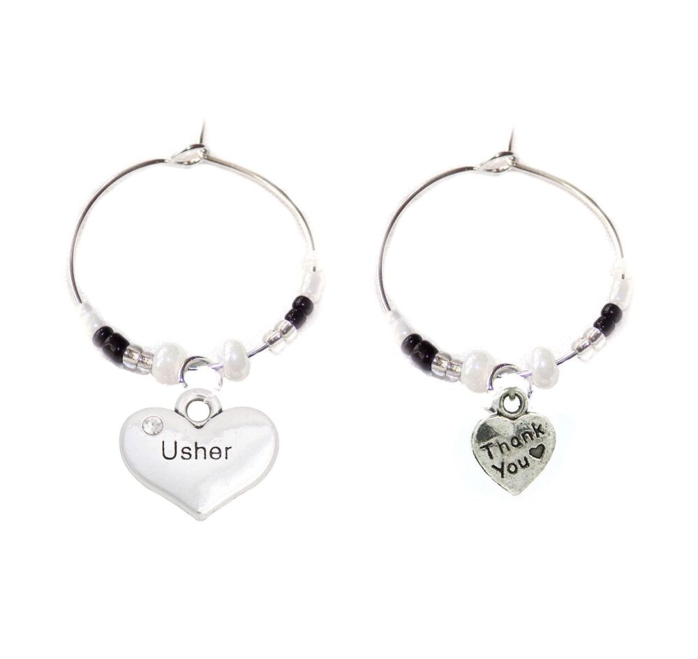 Usher, Thank You Wine Glass Charm. Wedding Theme, Set of 2