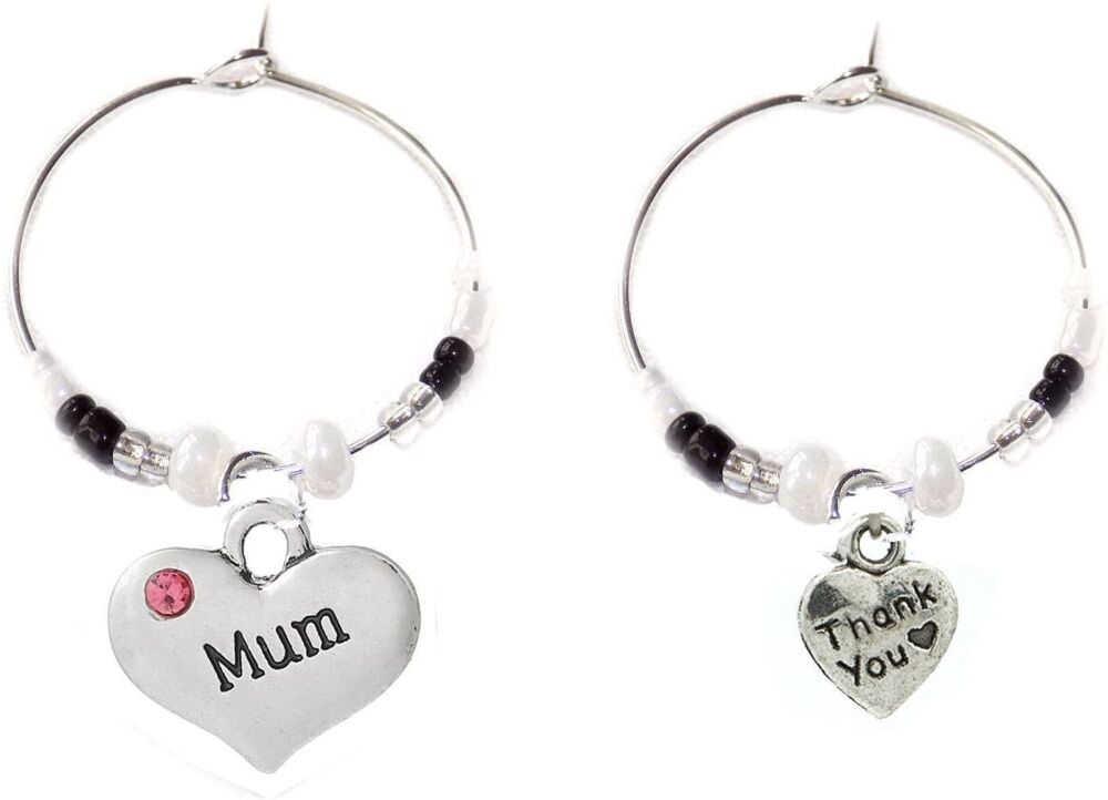 Mum, Thank You Wine Glass Charm. Wedding Theme, Set of 2