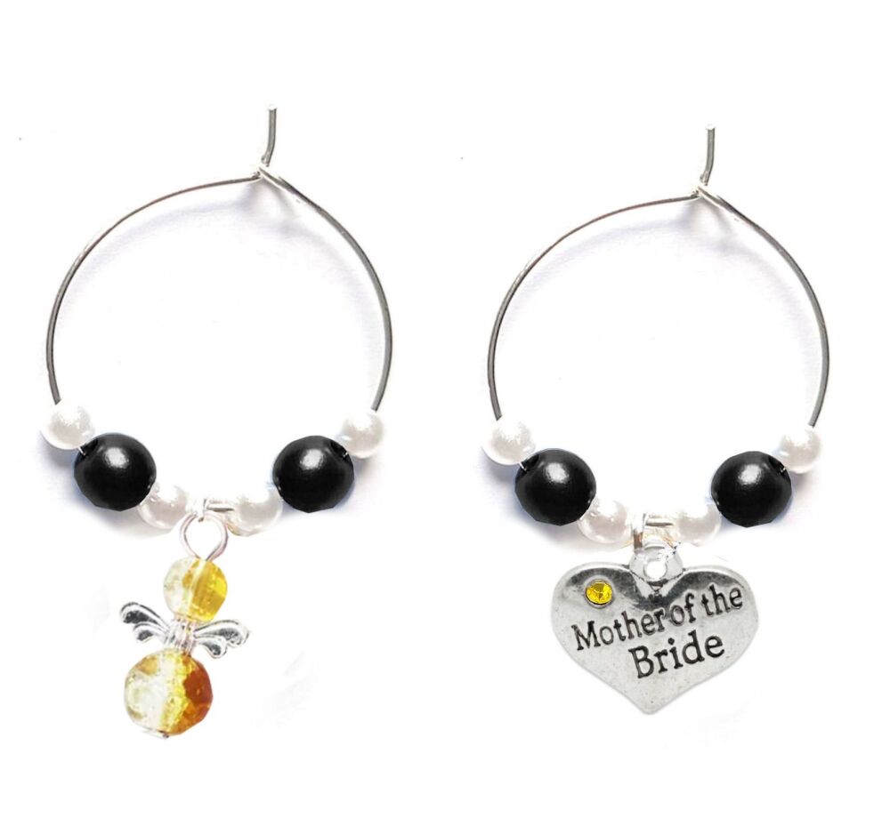 Mother of the Bride and Guardian Angel Wine Glass Charms. Wedding Theme, Se