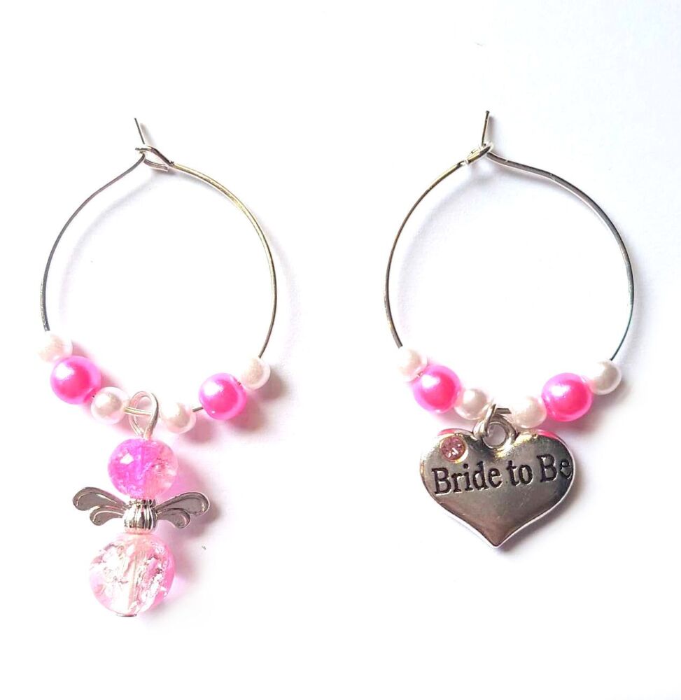 Bride to Be and Guardian Angel Wine Glass Charms. Wedding Theme, Set of 2, 