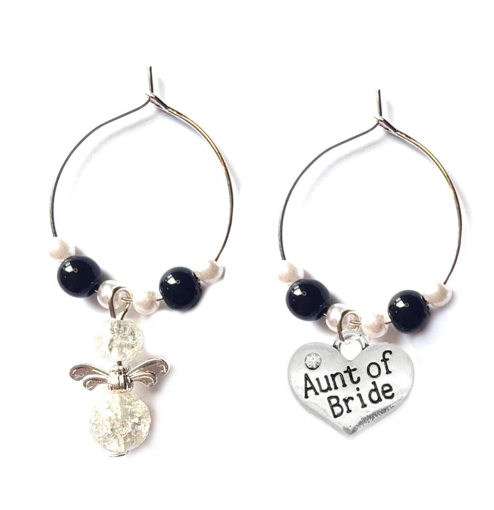 Aunt of Bride and Guardian Angel Wine Glass Charms. Wedding Theme, Set of 2