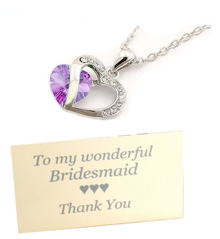 Bridesmaid Pendant Necklace with Rhinestone & Black Gem, Thank You Card & O