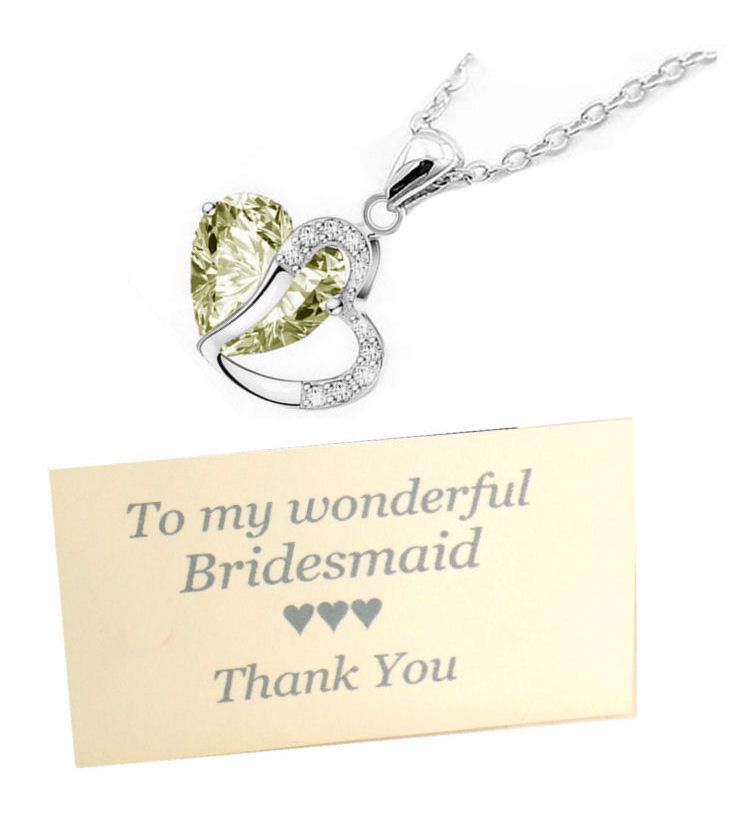 Bridesmaid Pendant Necklace with Rhinestone & Cream Gem, Thank You Card & O