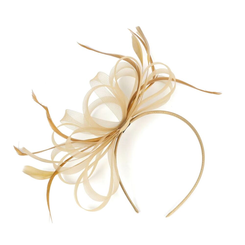 Beige Feather Fascinator Head Band Piece