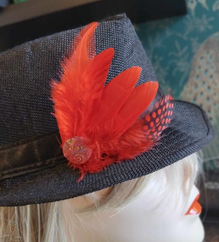 Red Feather Hair Clip, Buttonhole, Hat Brooch, Lapel Pin