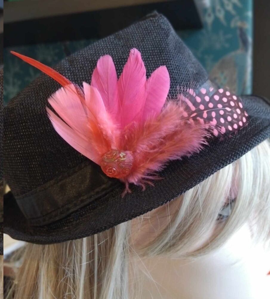 Hot Pink Feather Hair Clip, Buttonhole, Hat Brooch, Lapel Pin