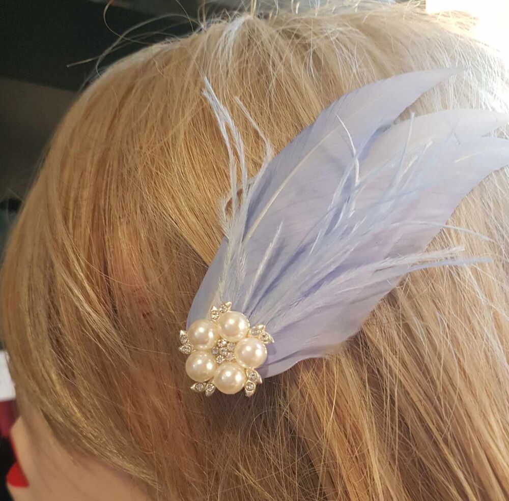 Light Blue Feather Hair Clip, Pointed