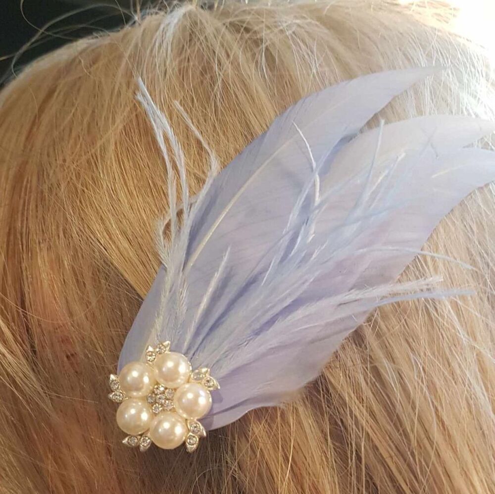 Light Blue Feather Hair Clip, Pointed