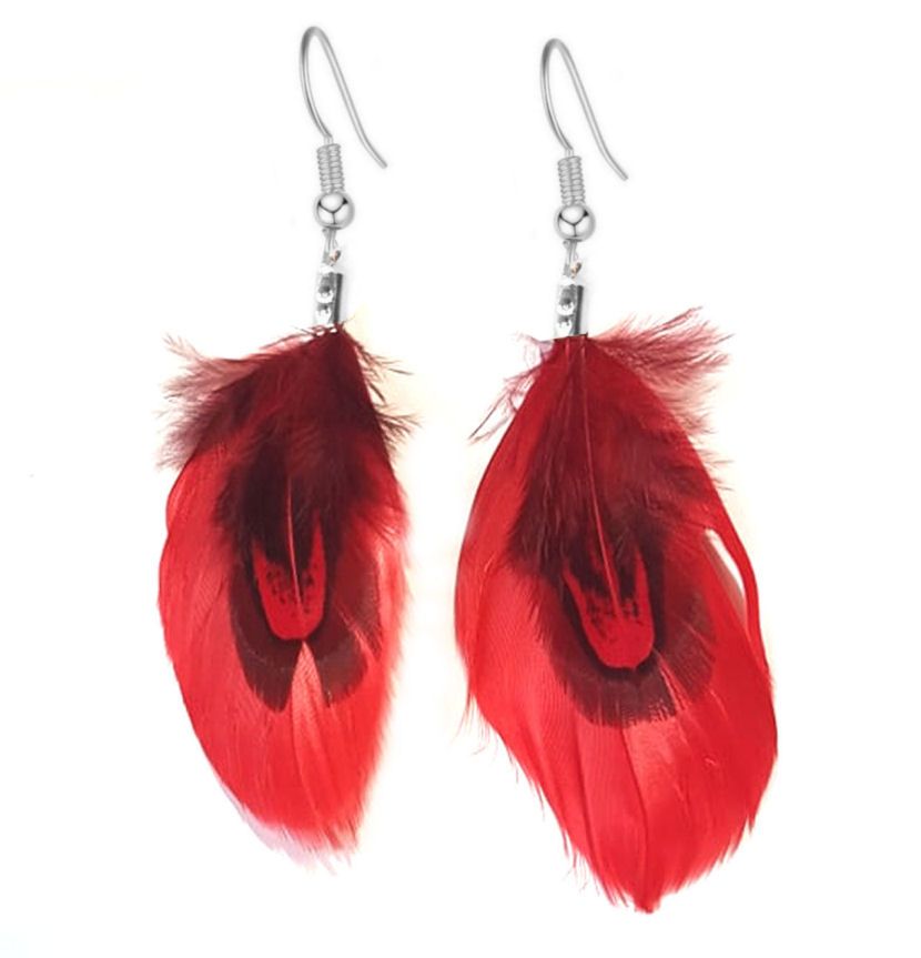 Red Feather Earrings with Goose and Ringneck Feathers