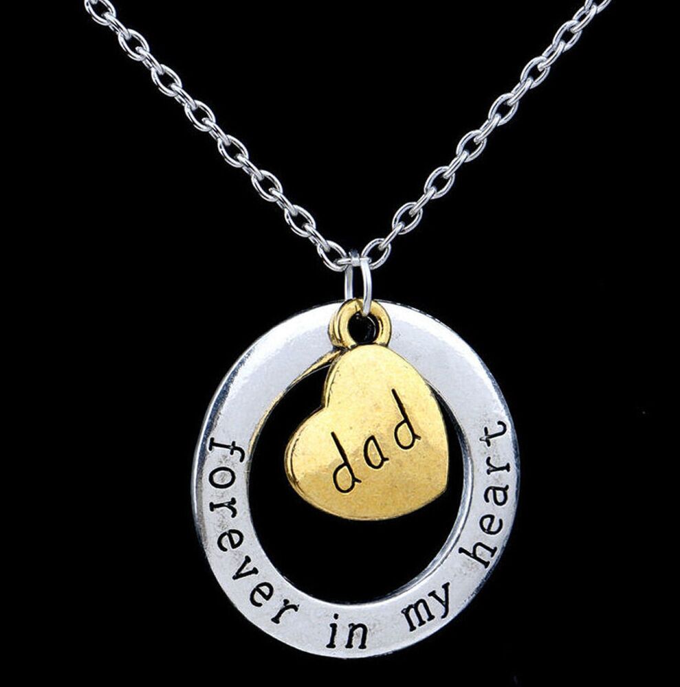 Dad, Forever in My Heart: Handcrafted Keepsake Pendant Necklace with Gold & Silver Charms