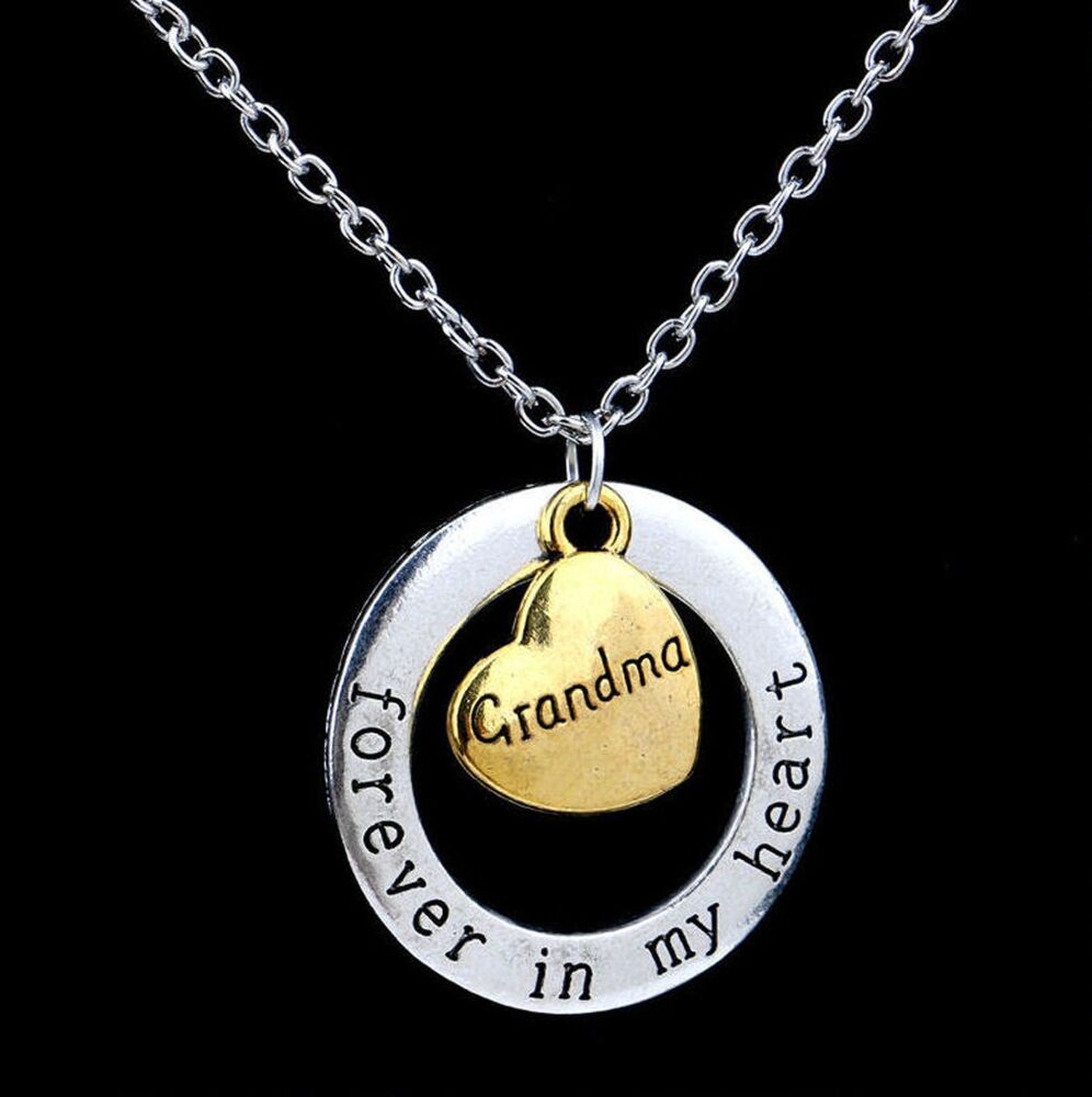 Grandma, Forever in My Heart: Handcrafted Keepsake Pendant Necklace with Gold & Silver Charms