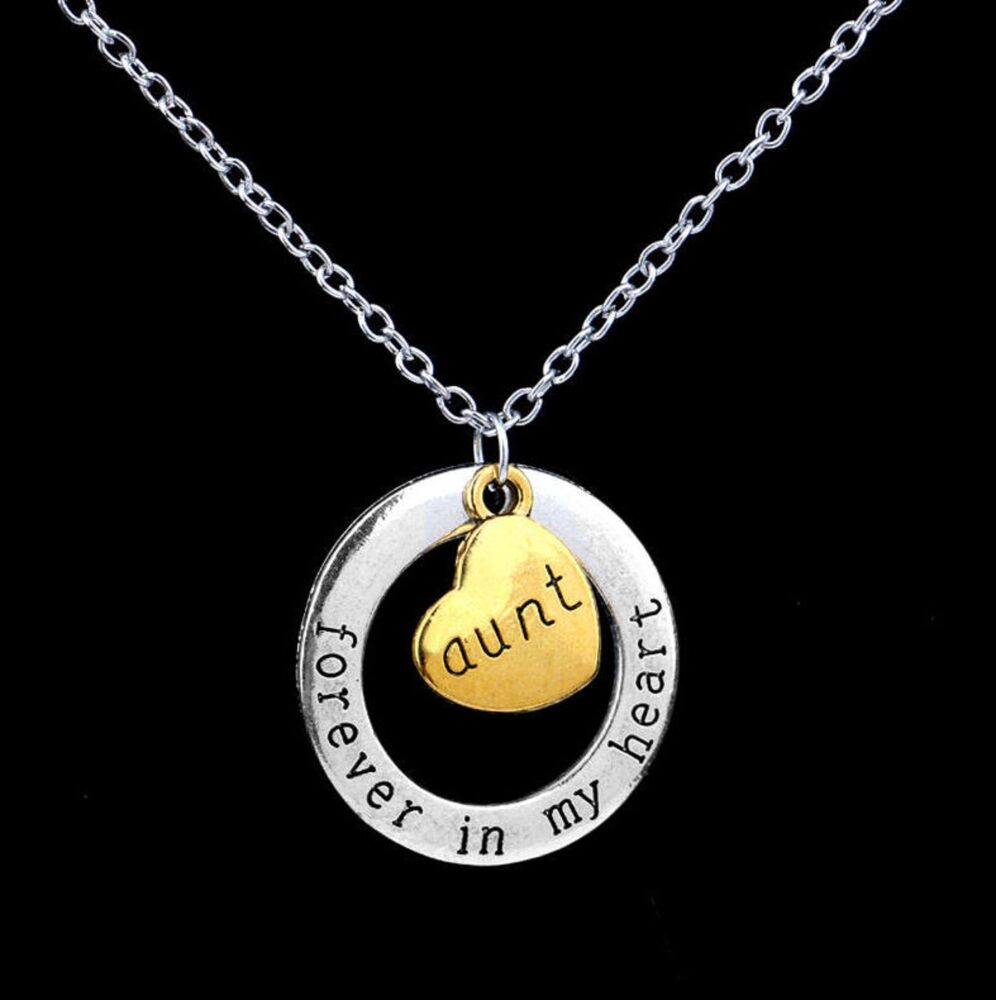 Aunt, Forever in My Heart: Handcrafted Keepsake Pendant Necklace with Gold & Silver Charms