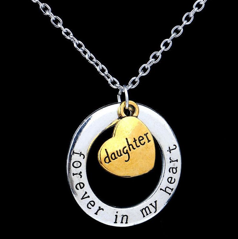 Daughter, Forever in My Heart: Handcrafted Keepsake Pendant Necklace with Gold & Silver Charms